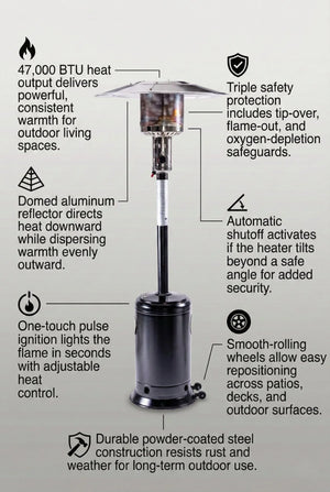 Origins Solara Outdoor Patio Heater 47000 Btu Radiant Warmth with Industrial Steel Dome OH-STBK