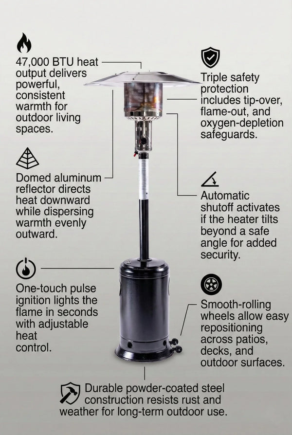 Origins Solara Outdoor Patio Heater 47000 Btu Radiant Warmth with Industrial Steel Dome OH-STBK