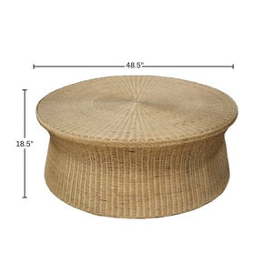 Solaris Handwoven Rattan Round Coffee Table Organic Modern Living Room Accent