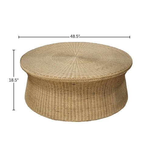 Solaris Handwoven Rattan Round Coffee Table Organic Modern Living Room Accent