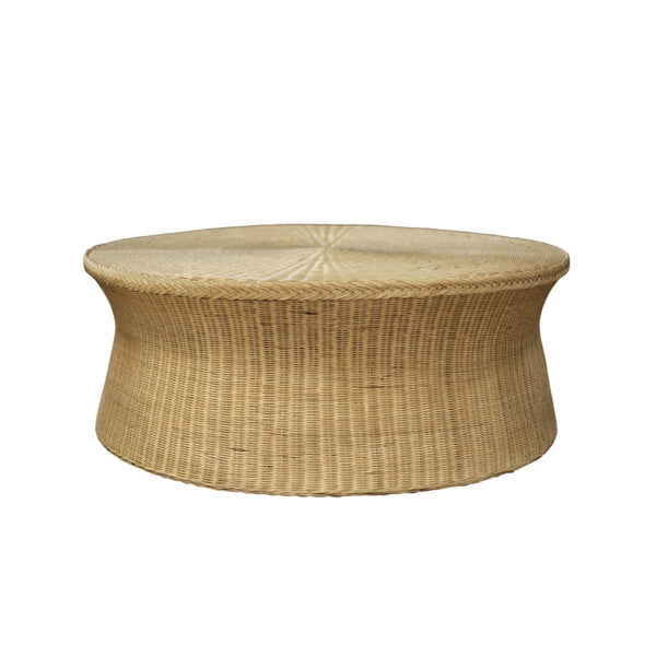 Solaris Handwoven Rattan Round Coffee Table Organic Modern Living Room Accent