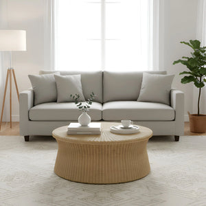 Alpine Furniture Solaris Handwoven Rattan Round Coffee Table Organic Modern Living Room Accent FA-06