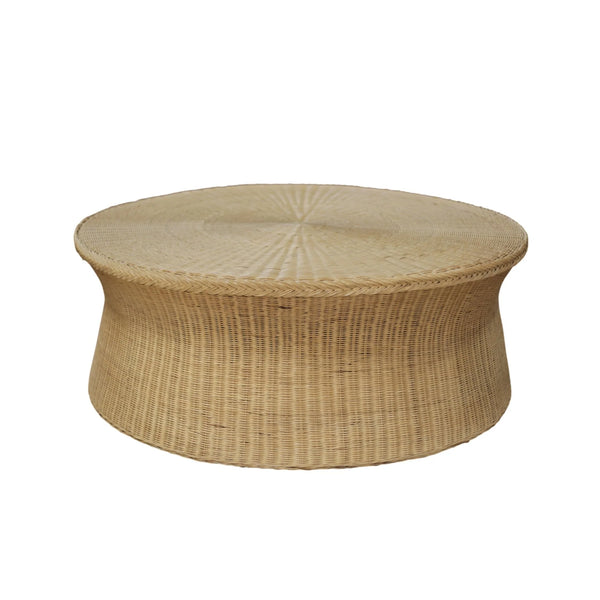 Solaris Handwoven Rattan Round Coffee Table Organic Modern Living Room Accent