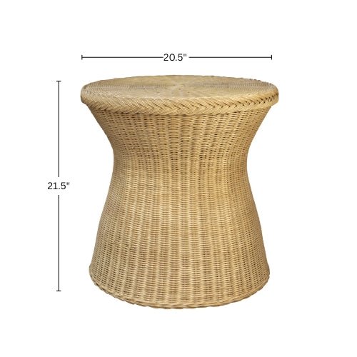Solaris Handwoven Wicker End Table Rattan Hourglass Accent for Modern Living Rooms