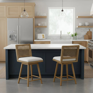 Solterra Swivel Woven Back Counter Stools Set of 2 Coastal Wood Frame Kitchen Island