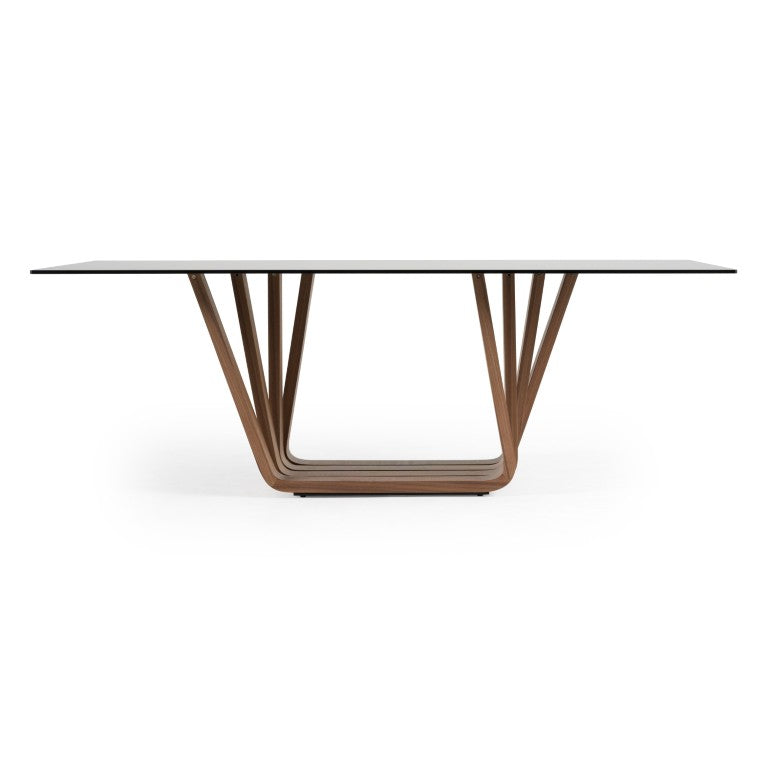 VIG Furniture Solvang Walnut Trestle Dining Table With Grey Tempered Glass Top — Seats 8, Durable Modern Design VGBB-MI1312