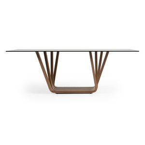 VIG Furniture Solvang Walnut Trestle Dining Table With Grey Tempered Glass Top — Seats 8, Durable Modern Design VGBB-MI1312