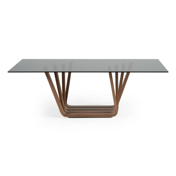 VIG Furniture Solvang Walnut Trestle Dining Table With Grey Tempered Glass Top — Seats 8, Durable Modern Design VGBB-MI1312