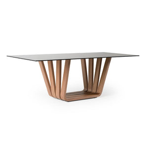 VIG Furniture Solvang Walnut Trestle Dining Table With Grey Tempered Glass Top — Seats 8, Durable Modern Design VGBB-MI1312
