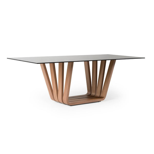 VIG Furniture Solvang Walnut Trestle Dining Table With Grey Tempered Glass Top — Seats 8, Durable Modern Design VGBB-MI1312
