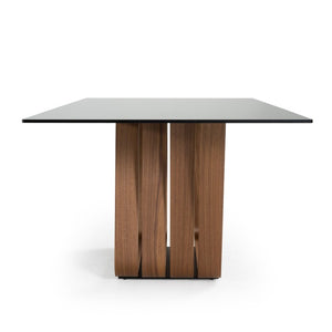 VIG Furniture Solvang Walnut Trestle Dining Table With Grey Tempered Glass Top — Seats 8, Durable Modern Design VGBB-MI1312