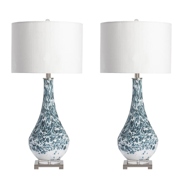 Crestview Collection Anel Table Lamp - Modern Teardrop Design With Blue & White Speckles, Crystal Accent & Linen Shade   Cvabs1900
