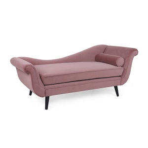 English Elm Chaise Lounge Velvet Upholstered with Birch Legs Elegant Salon Style Living Room Accent Pink 69103.00DUSPNK