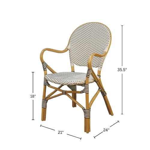 Sonora Handwoven Rattan Bistro Dining Chairs Coastal Cafe Style Indoor Outdoor Patio Set