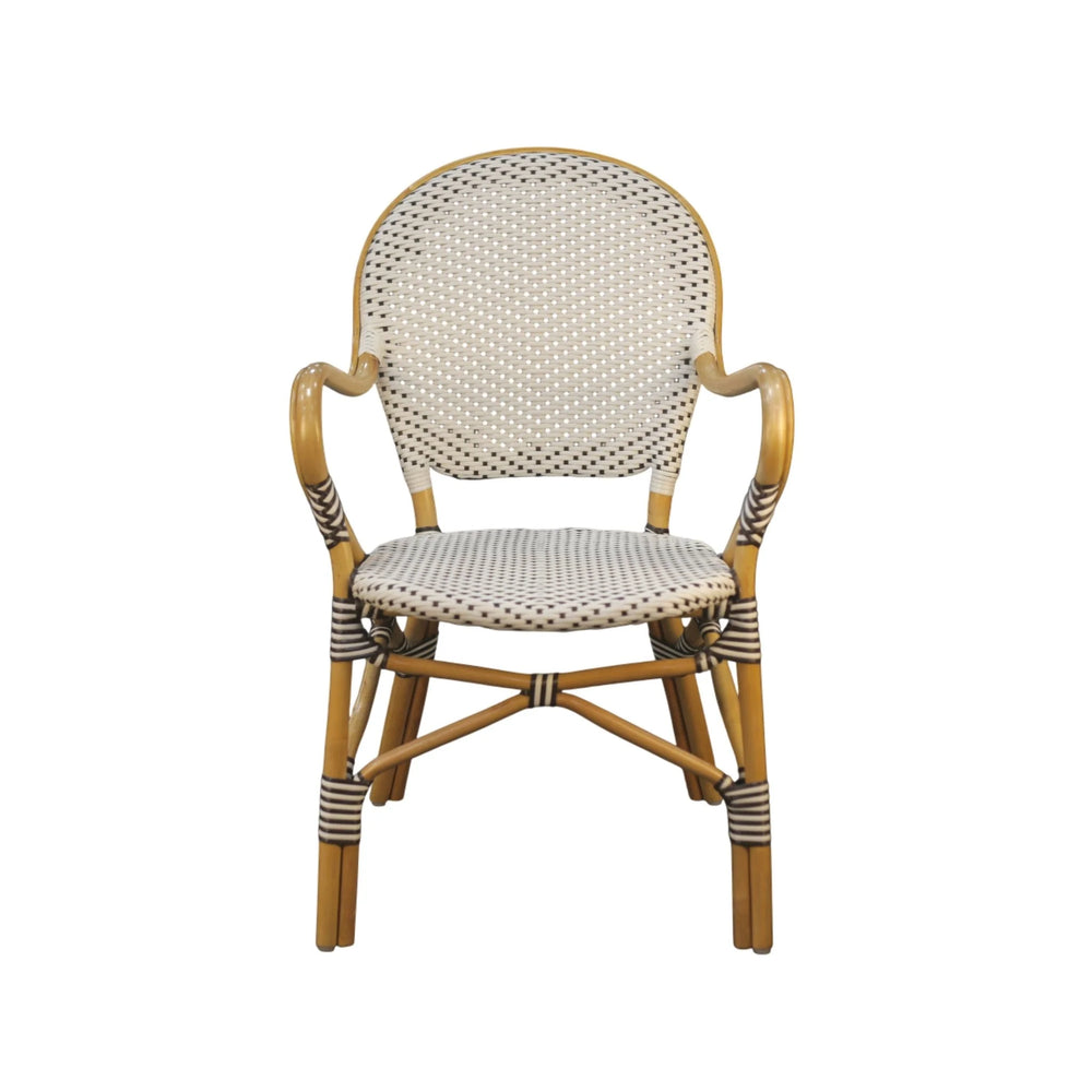 Alpine Furniture Sonora Handwoven Rattan Bistro Dining Chairs Coastal Cafe Style Indoor Outdoor Patio Set Natural Frame with Black & White Weave FA-19