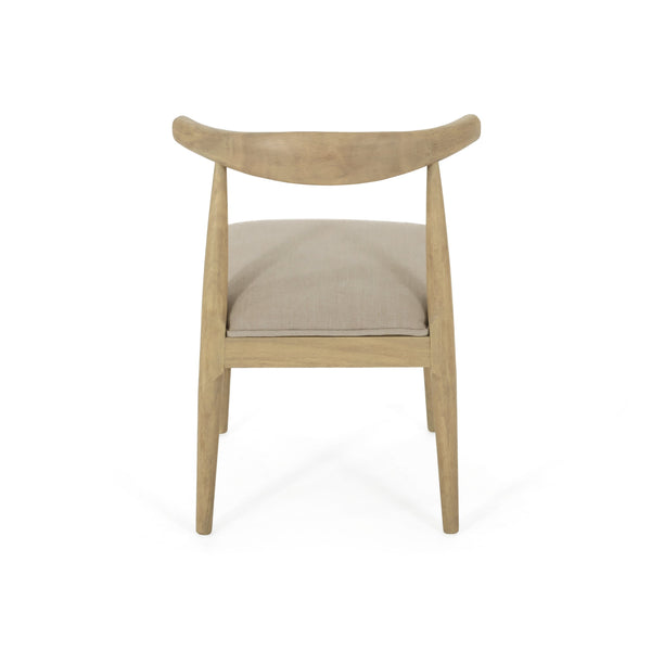 English Elm Dining Chair Set of Two Rubberwood Upholstered Seats Mid-century Modern Open Back Style Linen 74526.00PEBLN