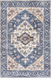 Nourison Brilliance Machine Washable WSB03 Machine Made Power-loomed Ornamental Border Indoor Only Vintage Bohemian Rug Denim, Denim 100% Polyester 99446914200