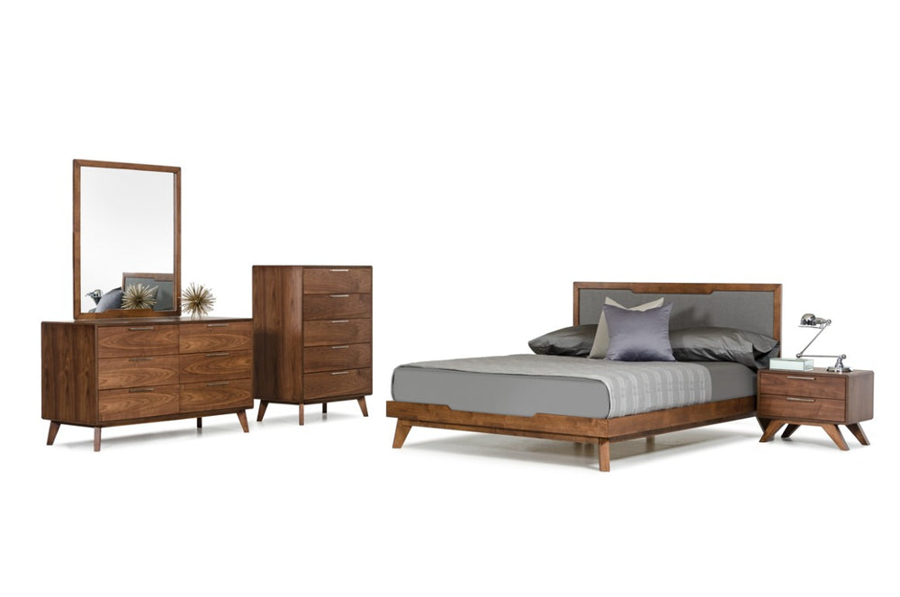 VIG Furniture Soria Mid-Century Walnut Chest With 5 Drawers, Brushed Steel Handles, Walnut Veneer, No Assembly VGMABR-32-CHST