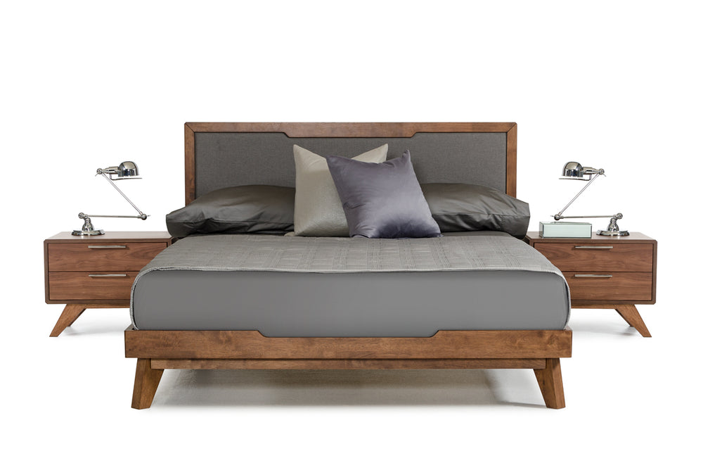 Vig Furniture Nova Domus Soria Modern Grey & Walnut Bed - Elegant Design With Linen Headboard, Queen & King Sizes Walnut  Vgmabr-32-bed