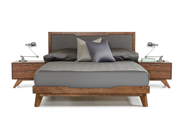 Vig Furniture Nova Domus Soria Modern Grey & Walnut Bed - Elegant Design With Linen Headboard, Queen & King Sizes Walnut  Vgmabr-32-bed