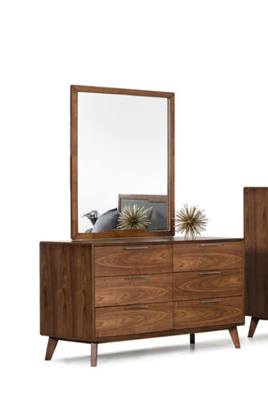 VIG Furniture Soria Walnut Mirror 34X40" Mid-Century Modern Wall Mirror With Solid Rubberwood Frame, Warm Finish VGMABR-32-MIR