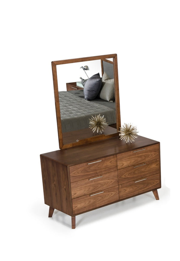 VIG Furniture Soria Walnut Mirror 34X40" Mid-Century Modern Wall Mirror With Solid Rubberwood Frame, Warm Finish VGMABR-32-MIR