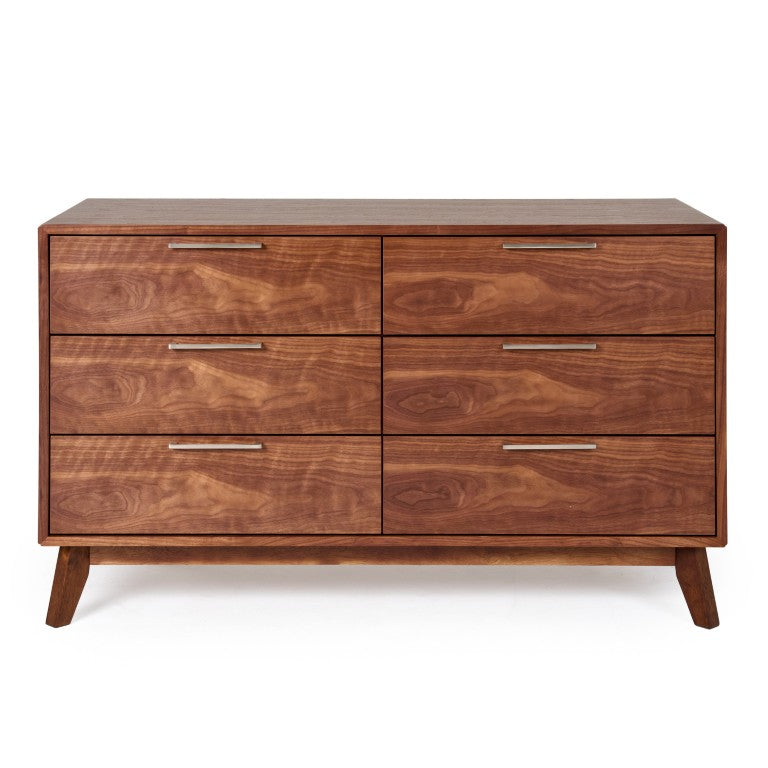 VIG Furniture Soria Mid-Century Walnut Dresser With 6 Smooth-Glide Drawers, Warm Veneer Finish & Stainless Handles VGMABR-32-DRS