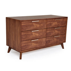 VIG Furniture Soria Mid-Century Walnut Dresser With 6 Smooth-Glide Drawers, Warm Veneer Finish & Stainless Handles VGMABR-32-DRS