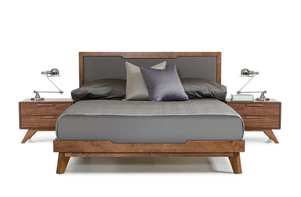 VIG Furniture Soria Walnut Nightstand With Soft-Close Drawers, Brushed Stainless Handles, No Assembly Needed VGMABR-32-NS