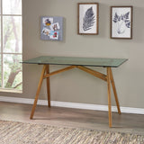 Christopher Knight Home® - Noble House - Croxton Mid-Century Acacia Wood Desk with Tempered Glass Top, Natural and Green