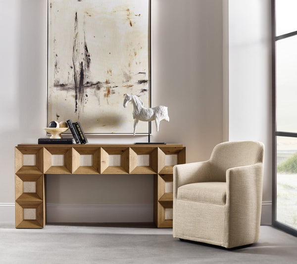 Hooker Furniture Commerce Haven Console Table With Oak Frame & Travertine Insets, Slim 63" Entryway Surface, Timeless Craftsmanship 7228-85136-80