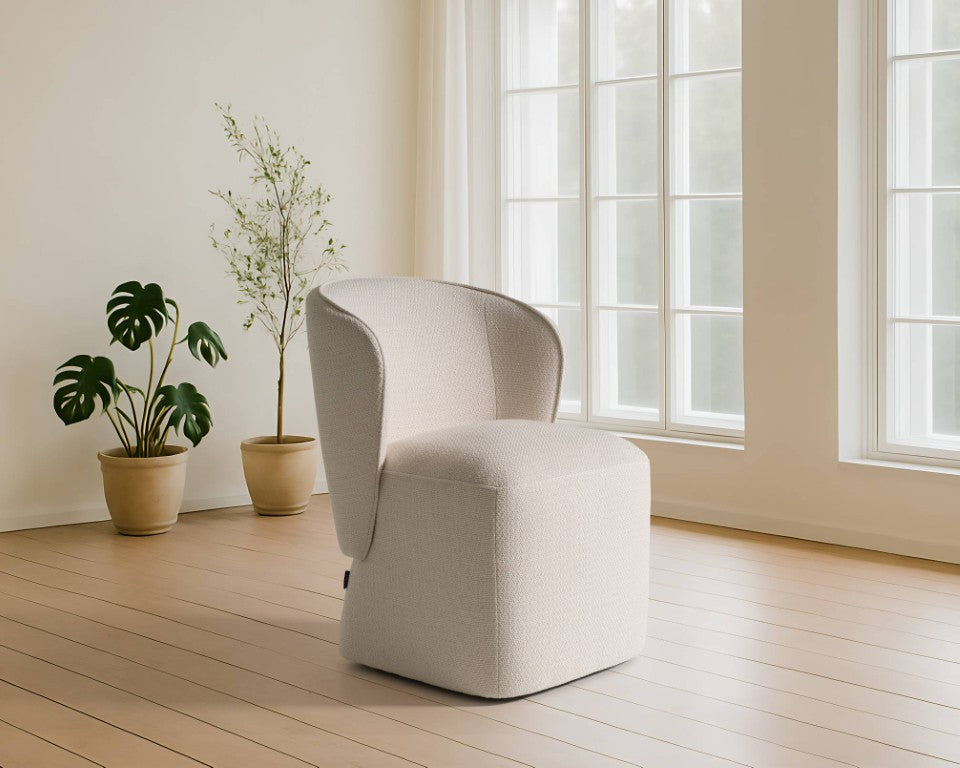 VIG Furniture Souza Modern Swivel Upholstered Chair With Plush Foam Seat, 360° Base For Comfort & Style Beige Dining Chair VGKK-KF.Y1256-BGE