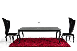 VIG Furniture Sovereign Crocodile-Textured Black Lacquer Dining Table With Ornate Gloss Legs, Luxe Reflective Top (W87") VGUNRC830-220-BLK