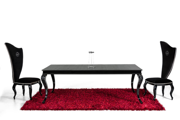 VIG Furniture Sovereign Crocodile-Textured Black Lacquer Dining Table With Ornate Gloss Legs, Luxe Reflective Top (W87") VGUNRC830-220-BLK