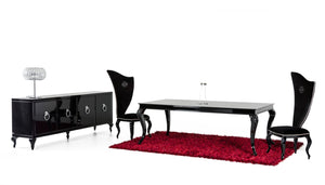 VIG Furniture Sovereign Crocodile-Textured Black Lacquer Dining Table With Ornate Gloss Legs, Luxe Reflective Top (W87") VGUNRC830-220-BLK