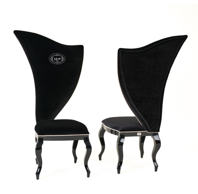 VIG Furniture Sovereign Black Velour Dining Chairs Set Of 2 With White Piping, Curvilinear Gloss Frame, Limited Stock VGUNRC017-2