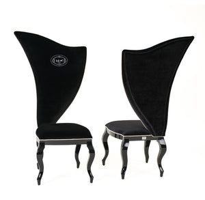 VIG Furniture Sovereign Black Velour Dining Chairs Set Of 2 With White Piping, Curvilinear Gloss Frame, Limited Stock VGUNRC017-2