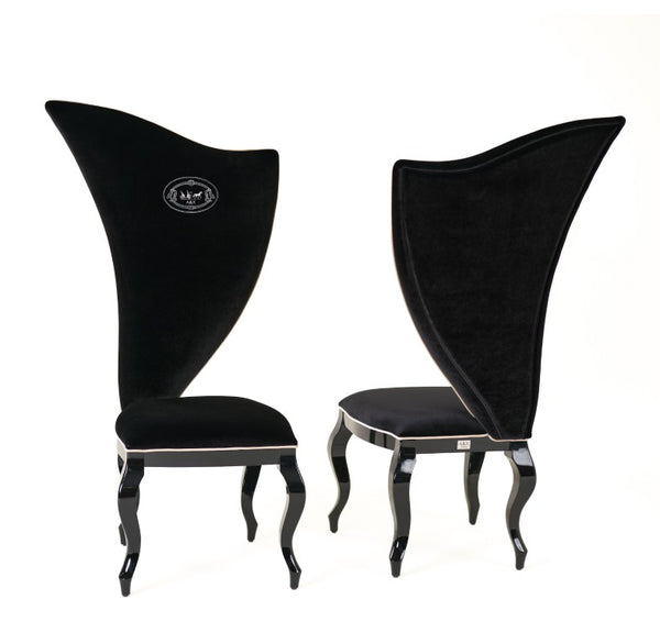 VIG Furniture Sovereign Black Velour Dining Chairs Set Of 2 With White Piping, Curvilinear Gloss Frame, Limited Stock VGUNRC017-2