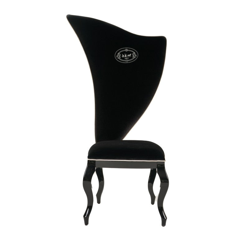 VIG Furniture Sovereign Black Velour Dining Chairs Set Of 2 With White Piping, Curvilinear Gloss Frame, Limited Stock VGUNRC017-2