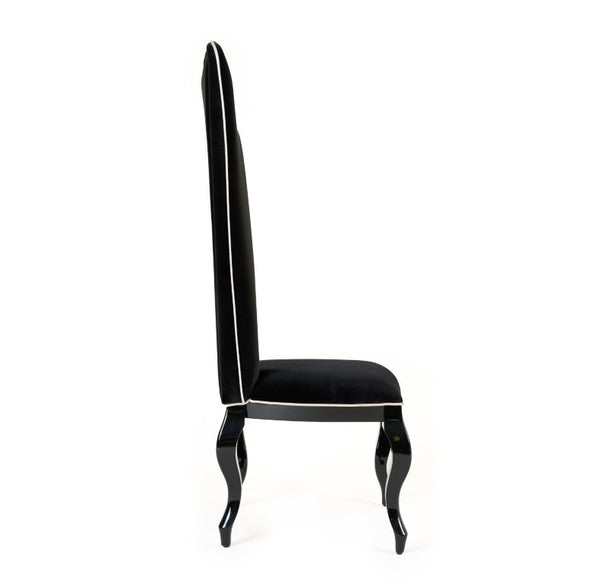 VIG Furniture Sovereign Black Velour Dining Chairs Set Of 2 With White Piping, Curvilinear Gloss Frame, Limited Stock VGUNRC017-2