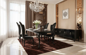 VIG Furniture Sovereign Crocodile-Textured Black Lacquer Dining Table With Ornate Gloss Legs, Luxe Reflective Top (W87") VGUNRC830-220-BLK