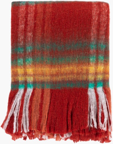 Surya Stowe Cozy Throw Blanket – 50"W X 60"L, Soft Nylon & Acrylic Blend, Stylish Fringe, Easy Care Design Red Acrylic,Nylon Sow1004-5060