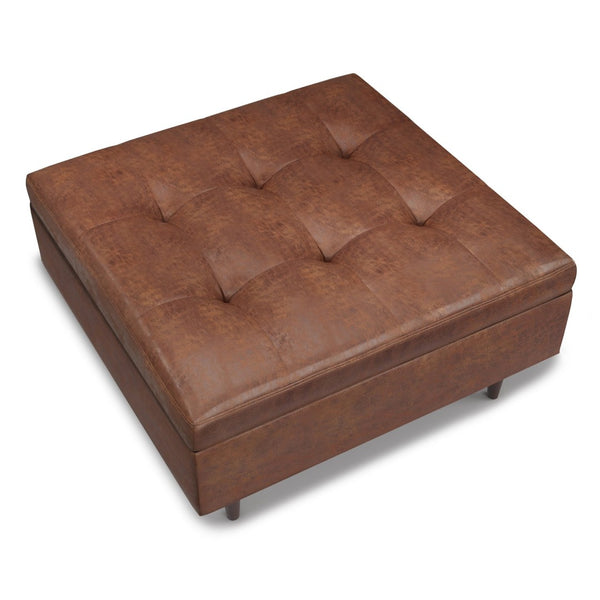 English Elm Shay - Stylish Mid Century Storage Ottoman Coffee Table In Distressed Saddle Brown Faux Leather B136P159258-GIGA