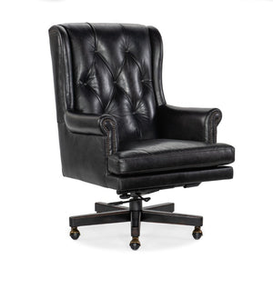 Hooker Furniture Charleston Executive Swivel Tilt Chair In Old Saddle Cocoa Leather With Tufting, Nailhead Trim & Casters Black EC110-099