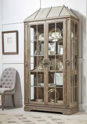 A.R.T. Furniture Architrave China Cabinet With Frosted Mirror, Dimmer Lights & Adjustable Shelves For Elegant Display Brown Material, Pine Solids And Veneer,Glass,Metal 277240-2608