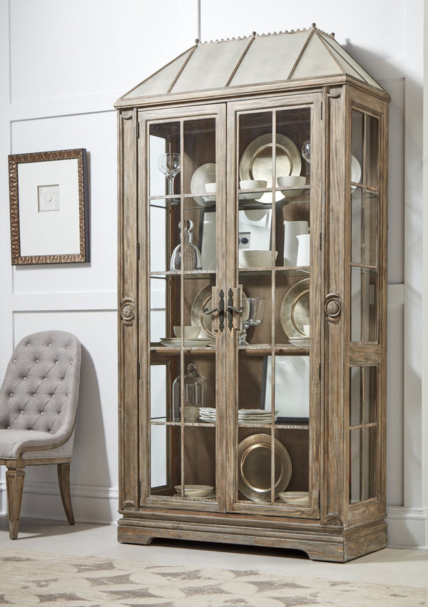 A.R.T. Furniture Architrave China Cabinet With Frosted Mirror, Dimmer Lights & Adjustable Shelves For Elegant Display Brown Material, Pine Solids And Veneer,Glass,Metal 277240-2608