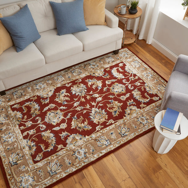 Feizy Rugs Prescott Hand-tufted Viscose & Wool Oriental Rug - Traditional Persian Design For Elegant Living Spaces Red,Tan,Ivory Viscose,Wool Pct8937frstbgef00