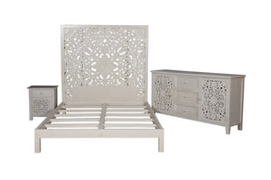 Porter Designs Porter Bali Solid Wood Sideboard – Hand-carved Artisan Design With Elegant Floral Motif & Storage White Wood 07-196-06-bcc03/Wht