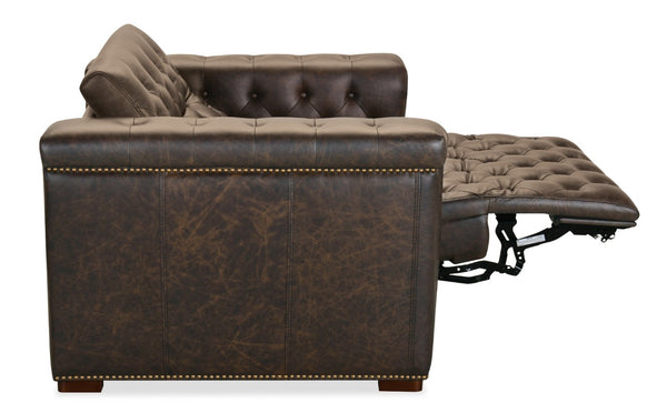 Hooker Furniture Savion Chesterfield Power Recliner In West Saddlewood Leather With Power Headrest, Nail Trim Finish SS435-PH1-089