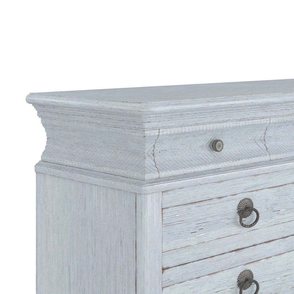 A.R.T. Furniture Summer Light Keeper's Dresser In Shutter Blue - 11 Drawers, Flakey Oak Veneer, Artisan Details & Style Blue Flakey Cathedral Oak Veneer,Parawood Solids 251131-1361